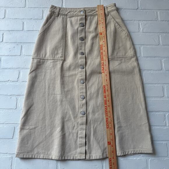 Inherit Boutique Women's NWT Tan Beige Denim Jean Long Maxi Skirt sz M - Picture 4 of 6